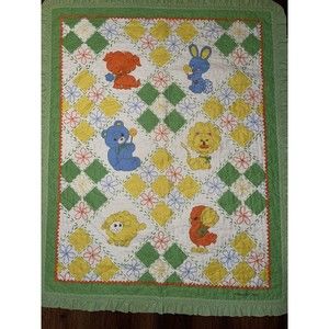 Vintage THATS OUR BABY Quilted Crib Animal Farm 1980s Size 37x46